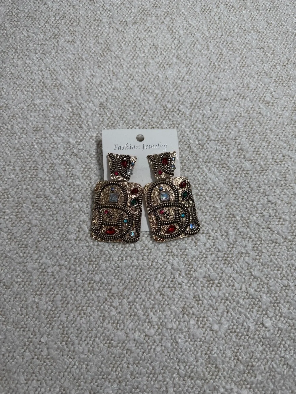 Fashion Jewelry Gold-Tone Multicolored Beaded Drop Earrings